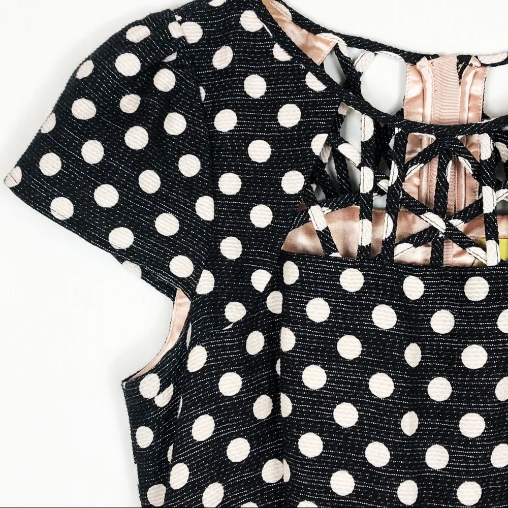Anthropologie Maeve Nikola Polka Dot Mini Dress | Black White | Size 4 - Picture 4 of 14